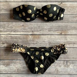 VS Black & Gold Strapless Bikini size 34A/XS